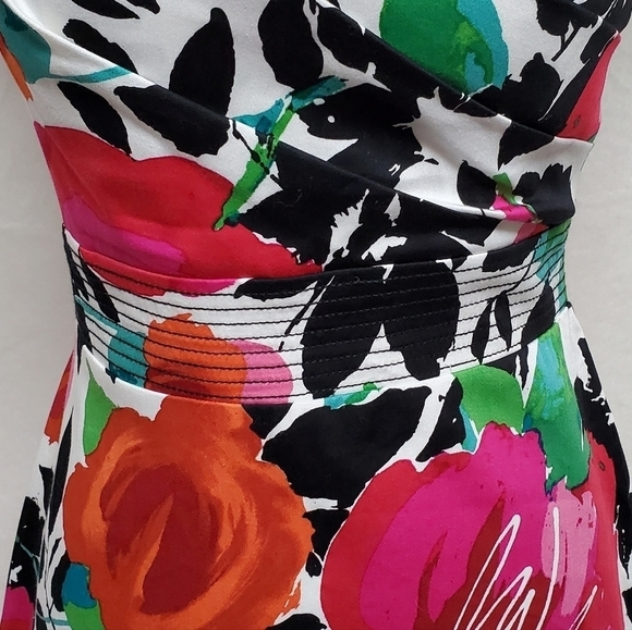 B. Smart Abstract Watercolor Floral Sweetheart V-neck Pin-up A-line Mini Dress - Picture 7 of 14